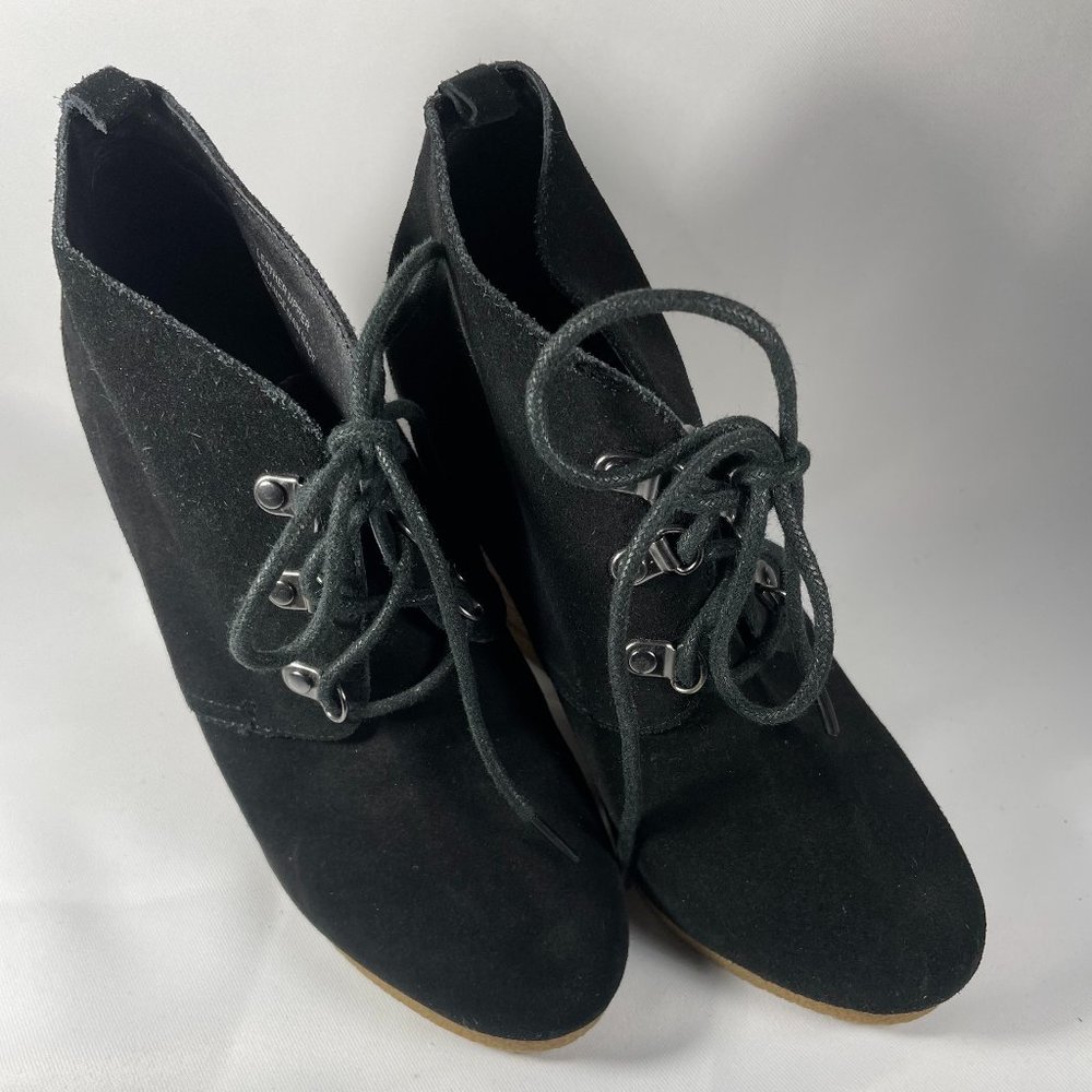 Express Women’s Platform Wedge High Heel Bootie Boots Black Gum sole Size 6